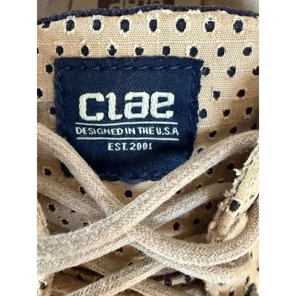 CLAE Ellington Textile Shoes Mens Sz 11 Beige Tan Perforated Oxford Comfort Lace